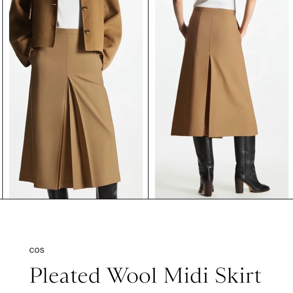 COS Pleated Wool Blend Midi Skirt - Beige